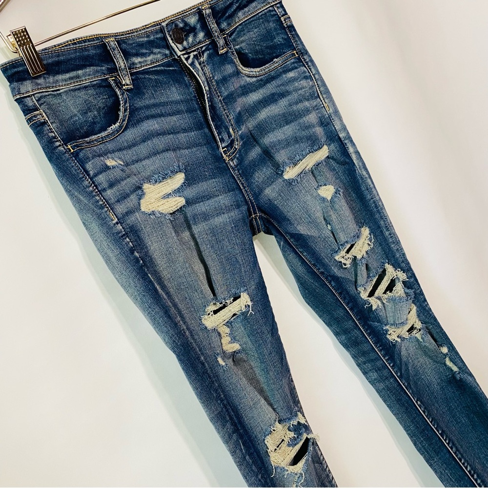 American Eagle Womens Medium Blue Washed Hi Rise Jegging Crop Jeans Size 10 - Picture 2 of 7